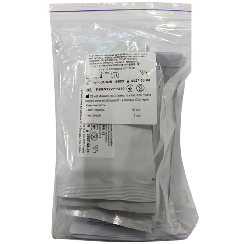 Тест для виявлення наркотиків: морфіну, кокаїну, амфетаміну, метамфетаміну, маріхуани, бензодіазепінів, МДМА, барбітуратів, метадону, кетаміну, трамадолу, спайс